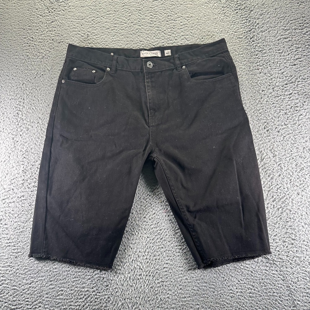 Evolution Shorts Mens 42‎ Black Cotton Denim Bermuda Raw Hem Workwear Utility